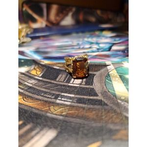 Adjustable ornate amber cocktail ring